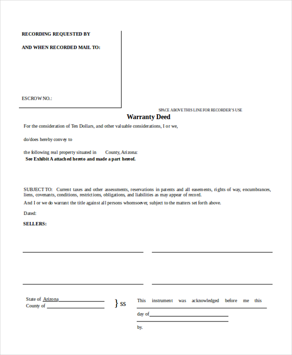 FREE 7+ Sample Warranty Deed Forms in PDF | MS Word