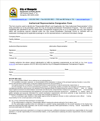 authorized representative designation form