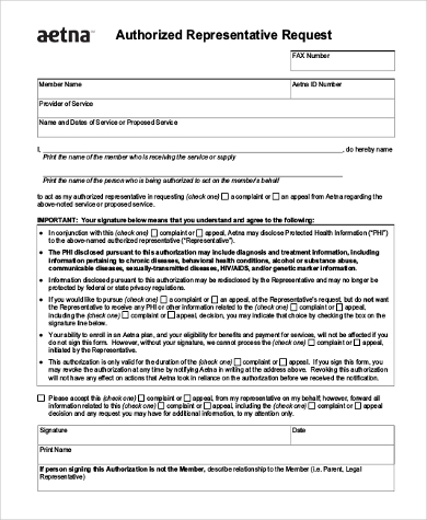 authorized representative request form