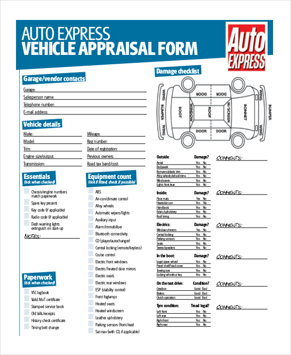 auto express vehicle appraisal form