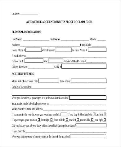 automobile accident benefits proof of claim form