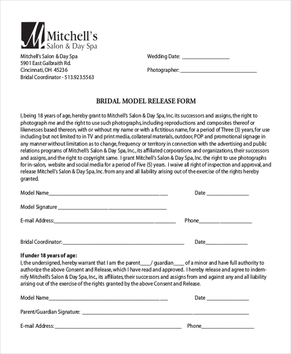 bridal model release form