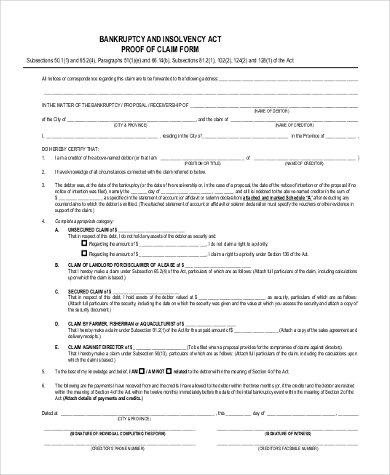bankruptcy proof of claim form