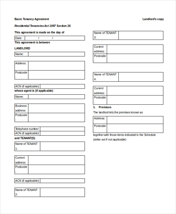 Tenancy agreement template free word templates