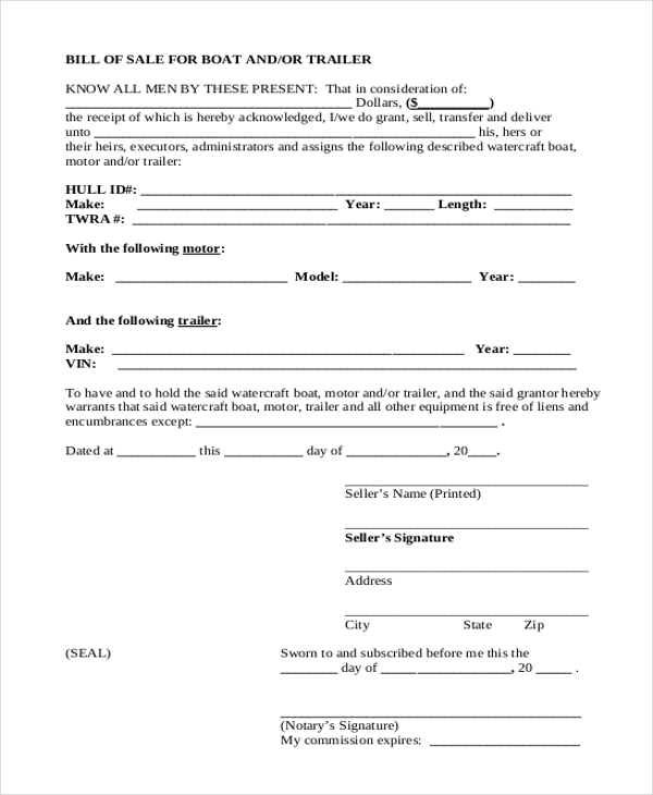 bill of sale for boat and trailer