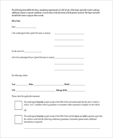 FREE 7+ Sample Used Car Bill of Sale Forms in PDF | MS Word