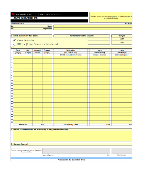 blank accounting journal form