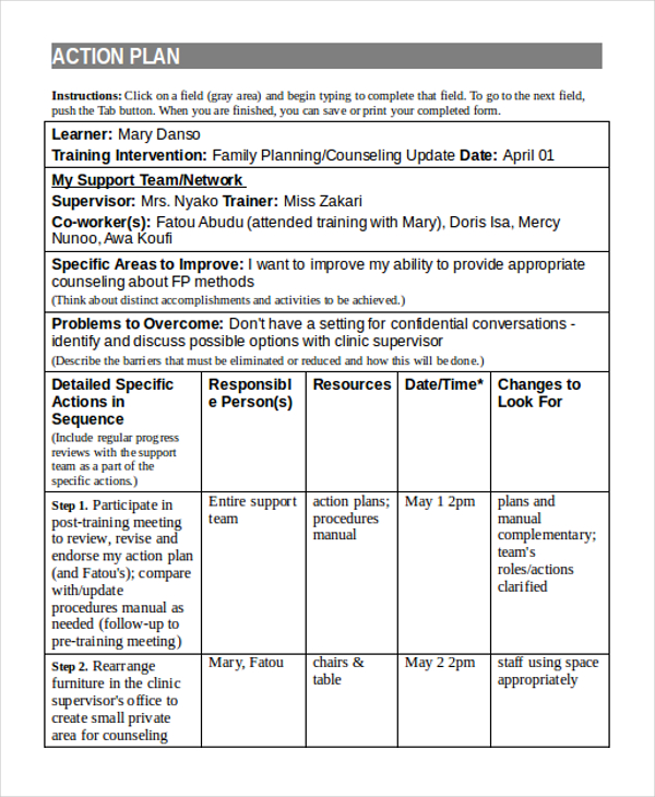 Free 13 Sample Action Forms In Pdf Ms Word Excel 5410