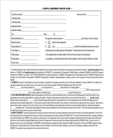 blank apartment rental agreement 1