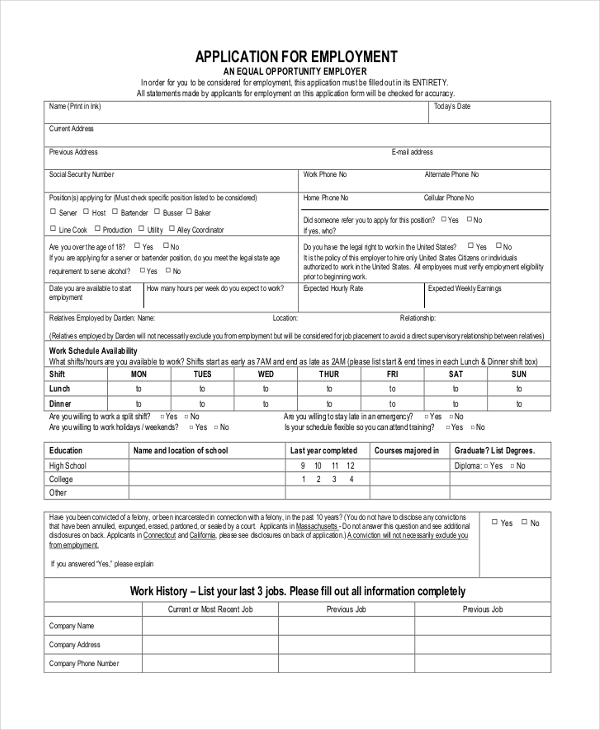 Free 10 Sample Blank Job Application Forms In Pdf Ms Word Excel 8486