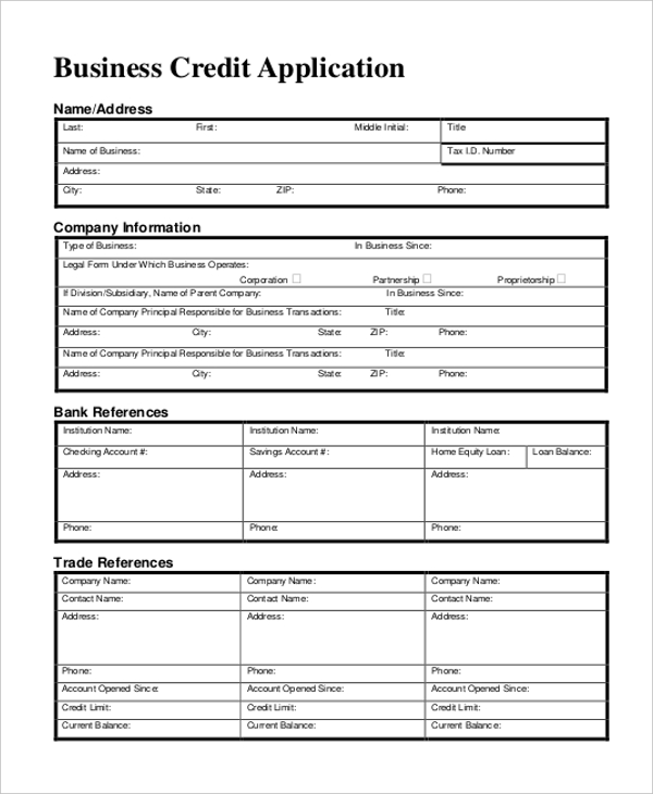 blank business credit application form