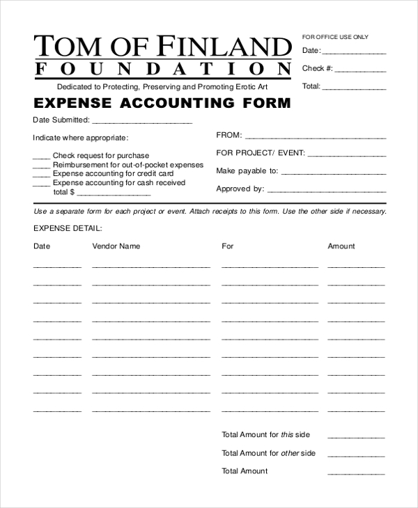 blank expenses accounting form