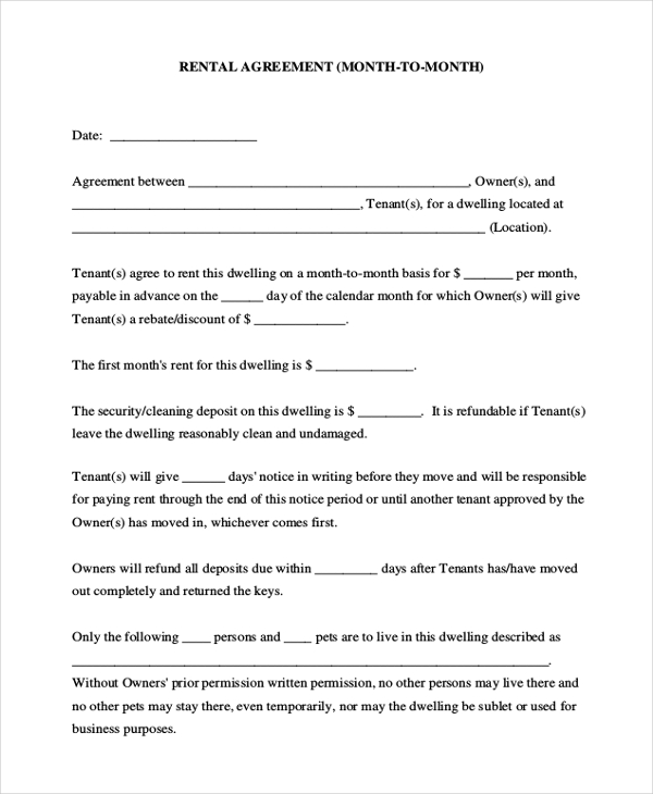 blank house rental agreement form