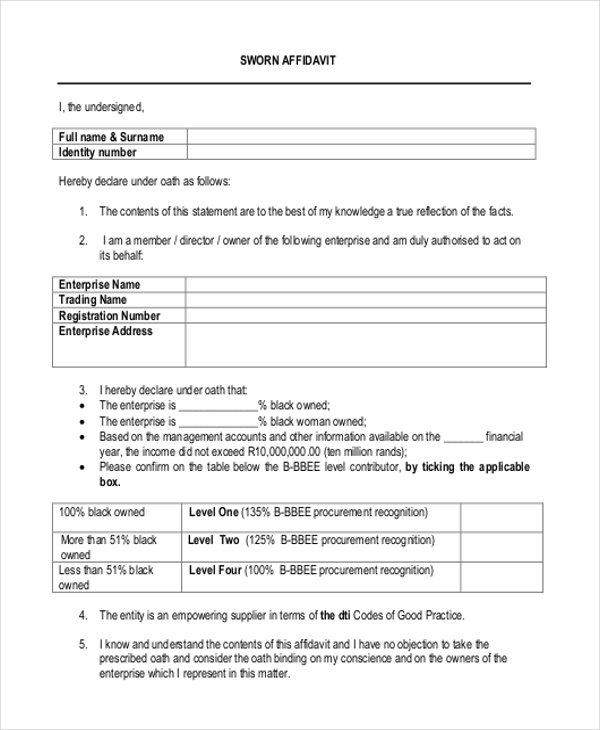 FREE 10+ Sample Blank Affidavit Forms in PDF | MS Word | Excel