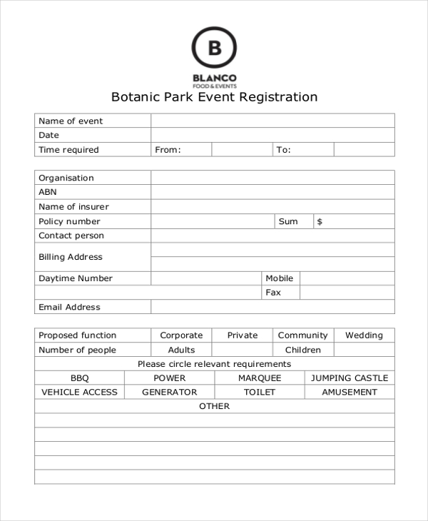 botanic park event registration