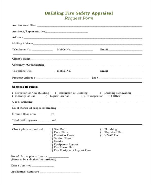 building fire safety appraisal request form