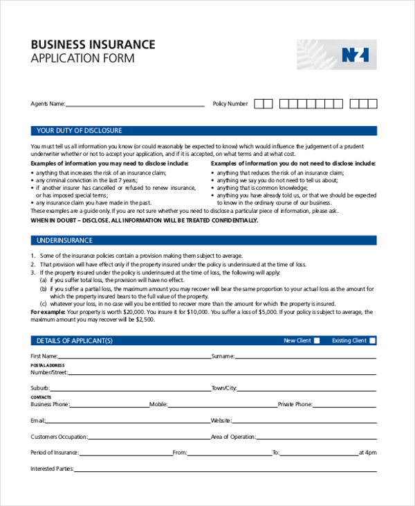 business insurance application form