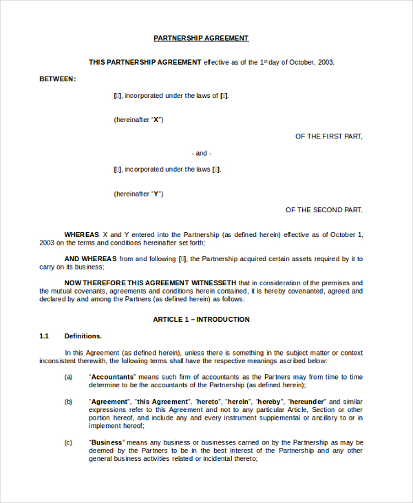 FREE 11+ Business Partnership Agreement Form Samples, PDF, MS Word ...
