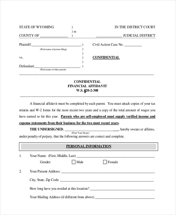 FREE 9+ Sample Financial Affidavit Forms in PDF | MS Word