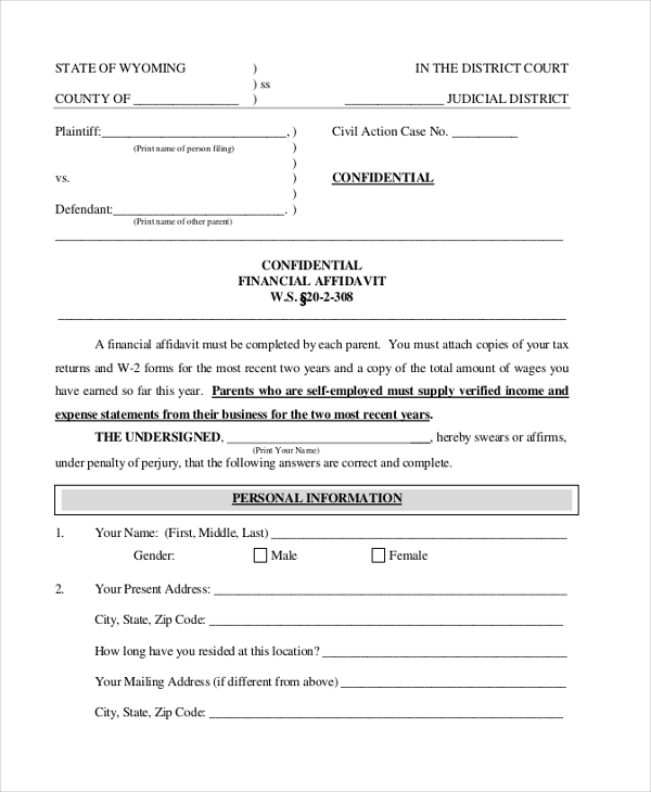 confidential financial affidavit1