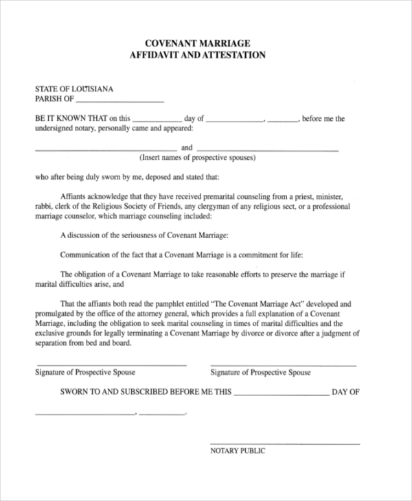 covenant marriage affidavit