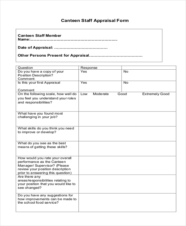FREE 11+ Sample Staff Appraisal Forms in PDF Excel MS Word