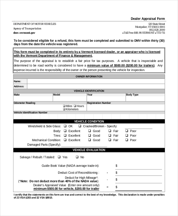 FREE 8+ Sample Car Appraisal Forms in PDF MS Word