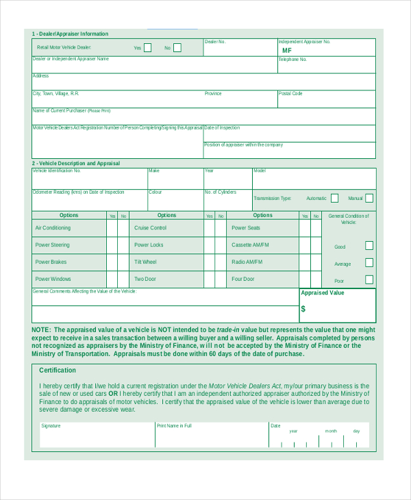 car sales appraisal form1