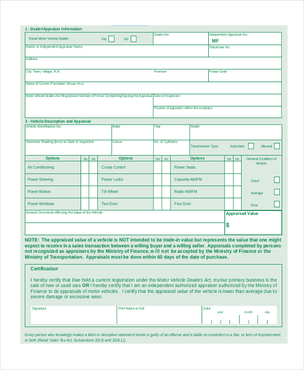 car sales appraisal form2