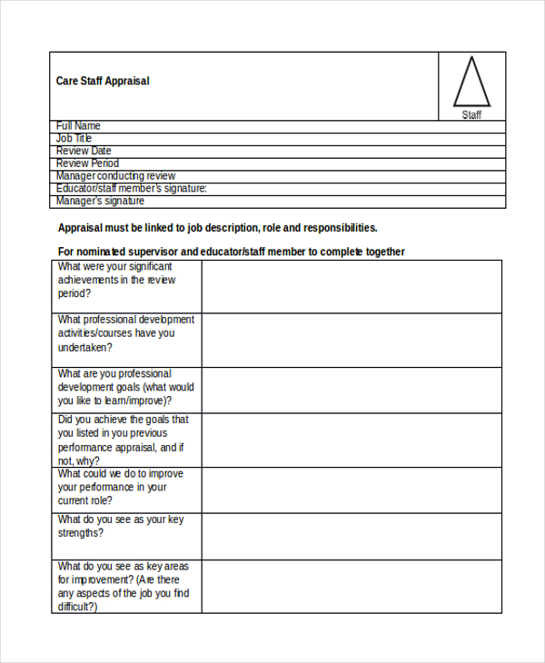 care staff appraisal form