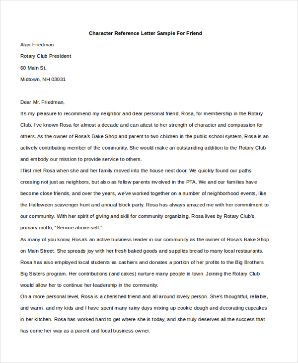 character reference letter sample for friendsample 