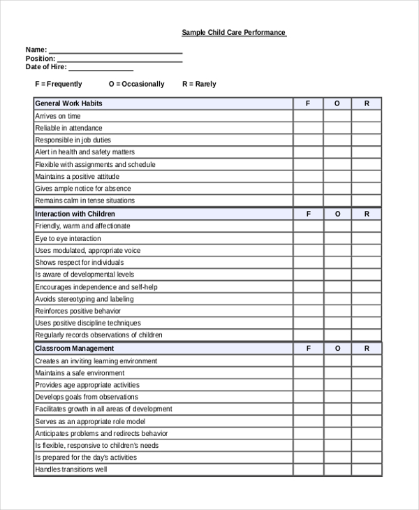 Sample Teacher Evaluation For Performance