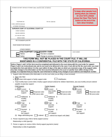 child support legal form