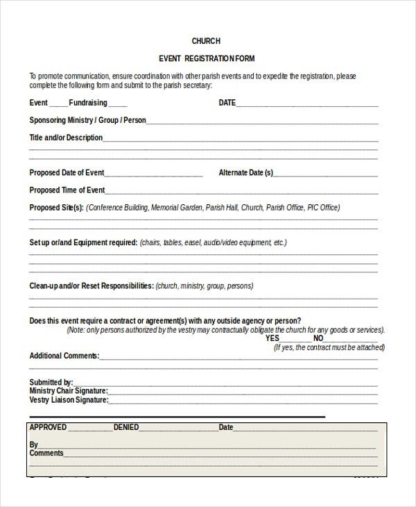 church event registration form