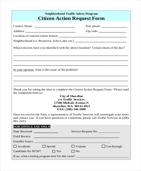 citizen action request form