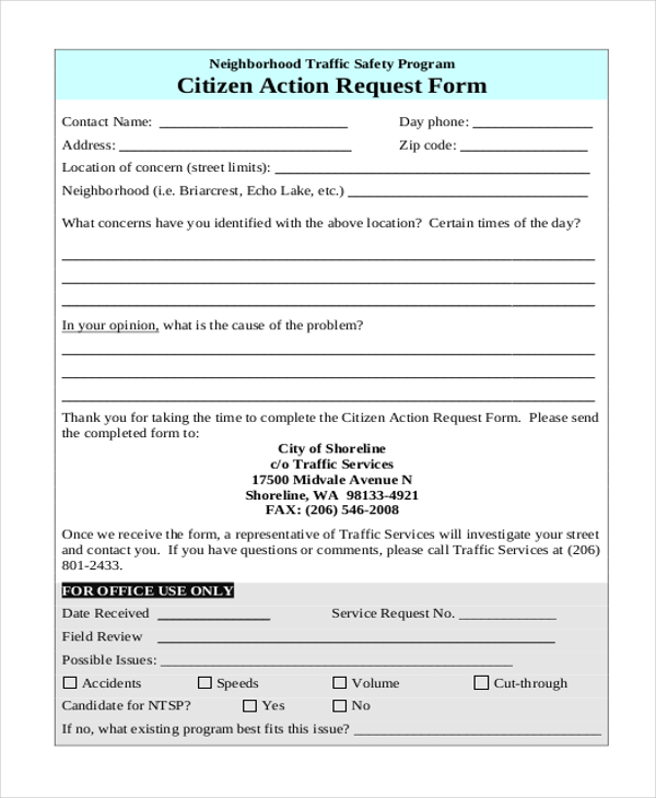 FREE 9+ Sample Action Request Forms in PDF MS Word
