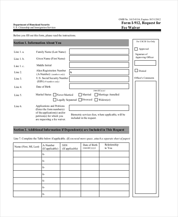 citizenship application fee waiver form