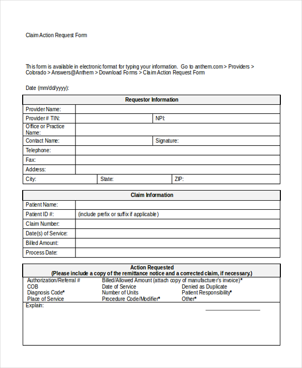 claim action request form1