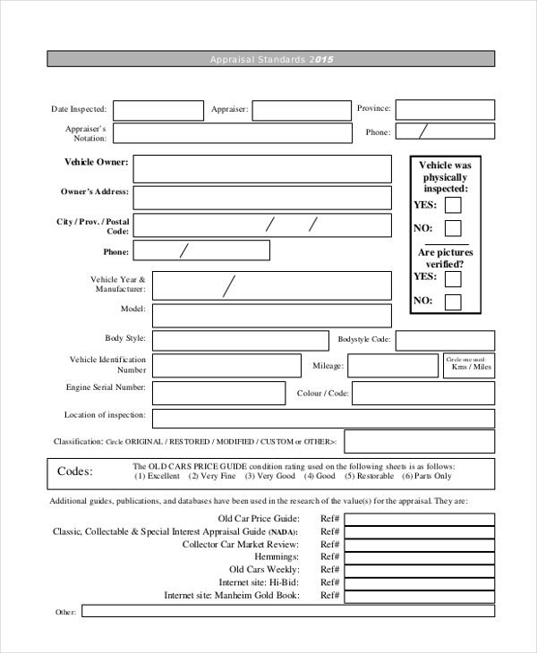 classic vehicle appraisal form
