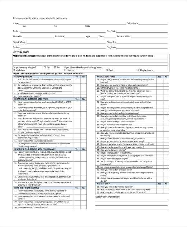 Sports Physical Form Sample 4