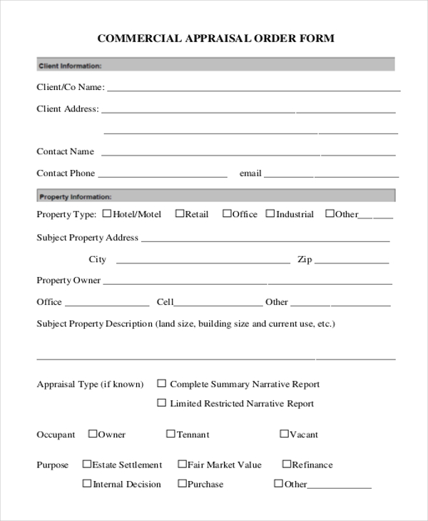 commercial appraisal order form
