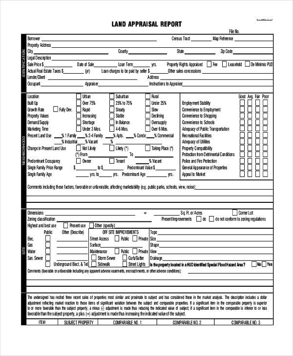 commercial land appraisal form