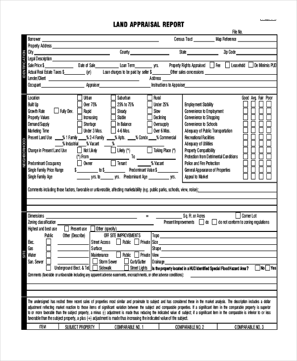 FREE 8  Sample Land Appraisal Forms in PDF