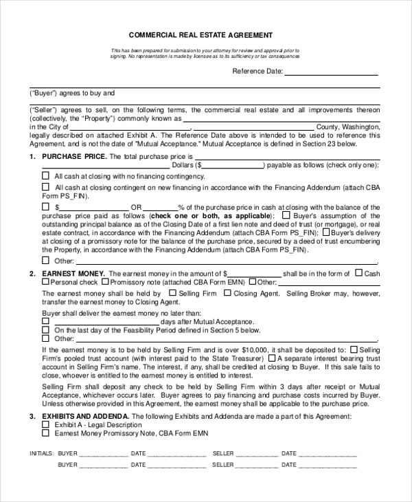 commercial real estate agreement form