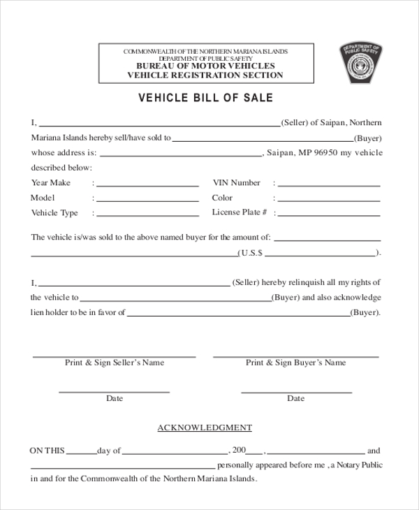 FREE 7+ Sample Bill of Sale Forms For Vehicle in PDF MS Word
