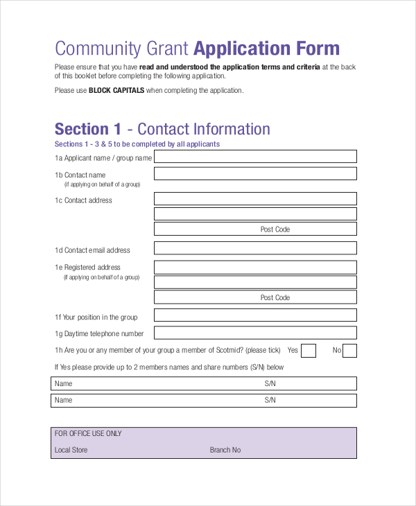 sample document grant Forms Example in 9 Grant Sample, FREE Application  Sample