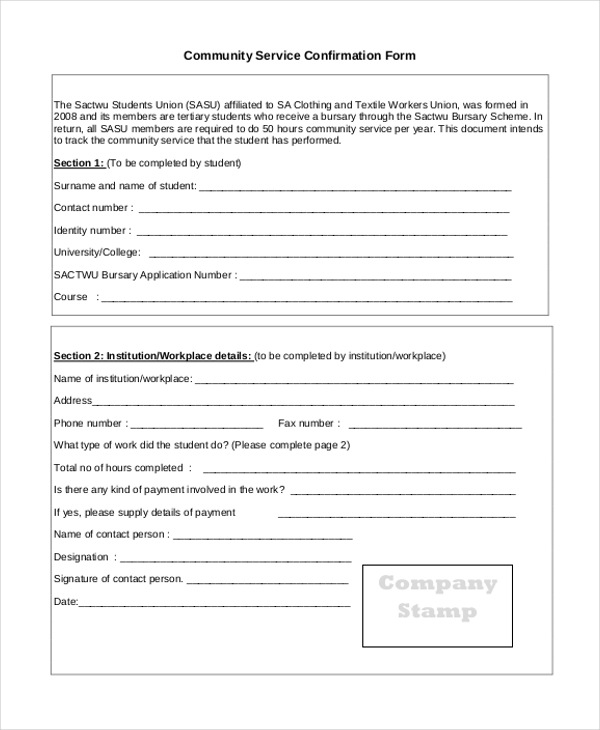 FREE 11+ Sample Community Service Forms in PDF MS Word