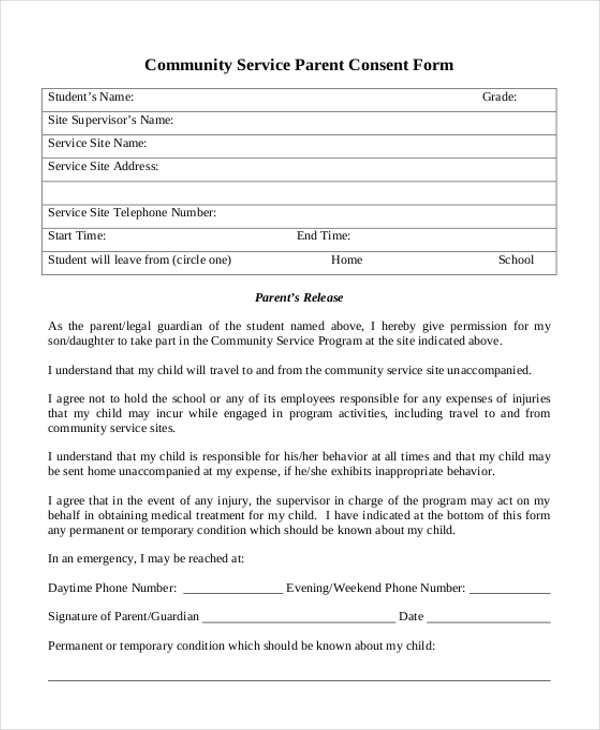 FREE 11+ Sample Community Service Forms in PDF MS Word