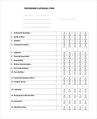 company performance appraisal form