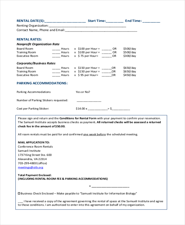 conference room agreement form